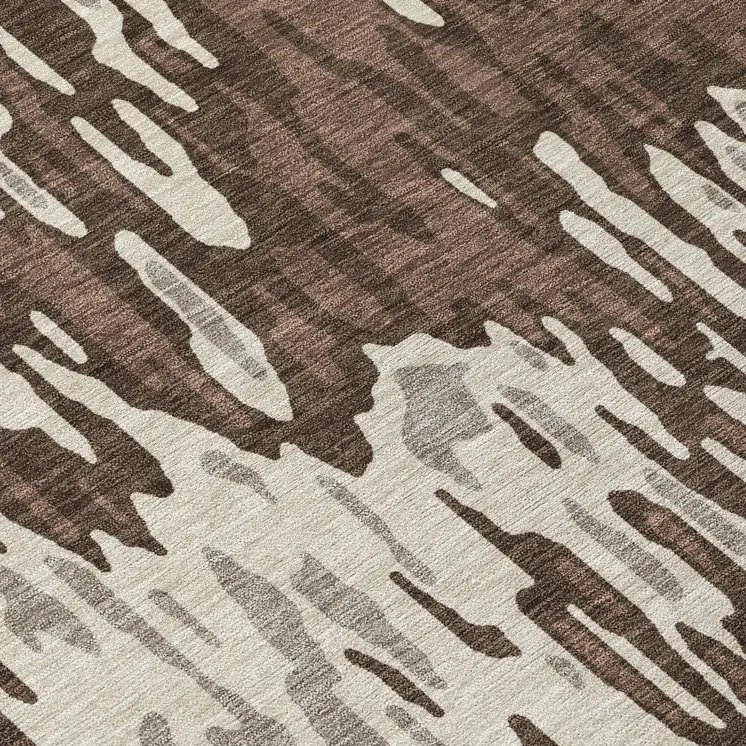 8' Brown Beige And Gray Round Striped Washable Indoor Outdoor Area Rug
