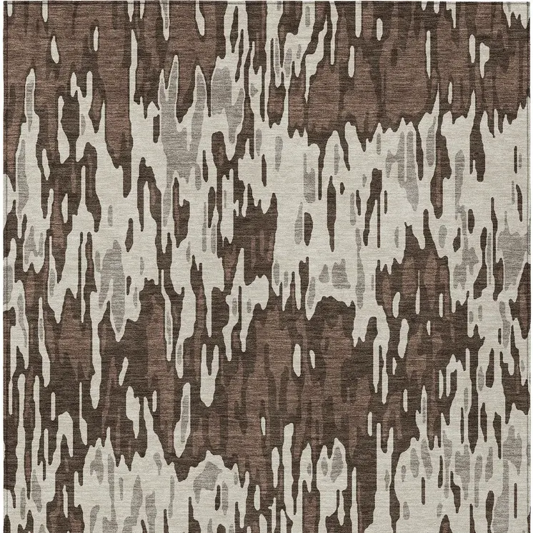 8' X 10' Brown Beige And Gray Striped Washable Indoor Outdoor Area Rug