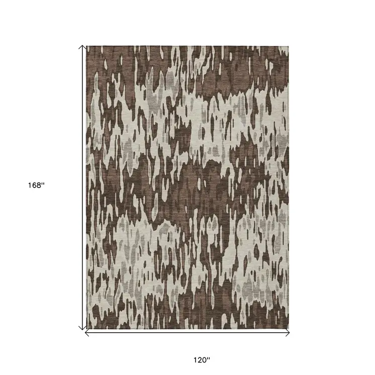 10' X 14' Brown Beige And Gray Striped Washable Indoor Outdoor Area Rug