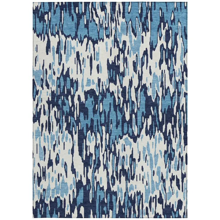 10' X 14' Blue Aqua And Ivory Striped Washable Indoor Outdoor Area Rug