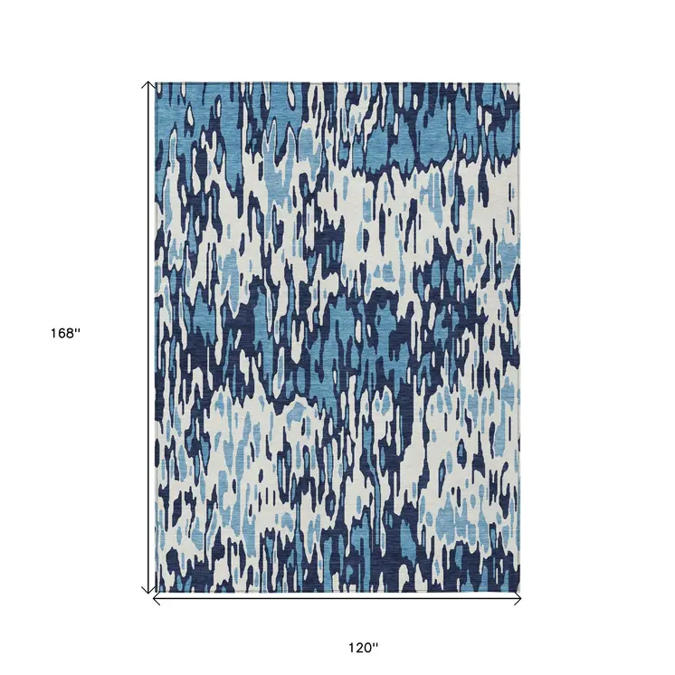10' X 14' Blue Aqua And Ivory Striped Washable Indoor Outdoor Area Rug