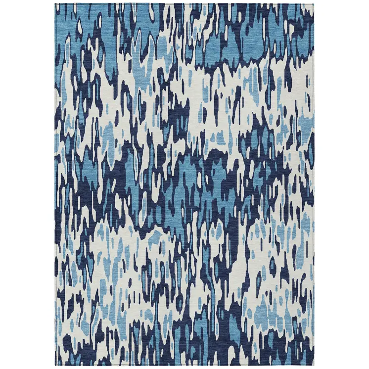 10' X 14' Blue Aqua And Ivory Striped Washable Indoor Outdoor Area Rug