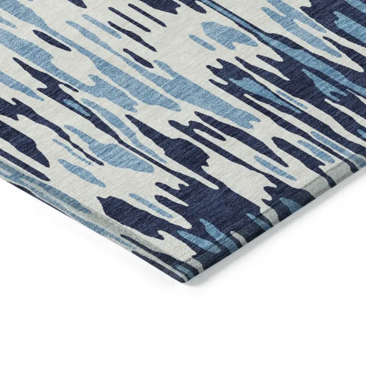 10' X 14' Blue Aqua And Ivory Striped Washable Indoor Outdoor Area Rug