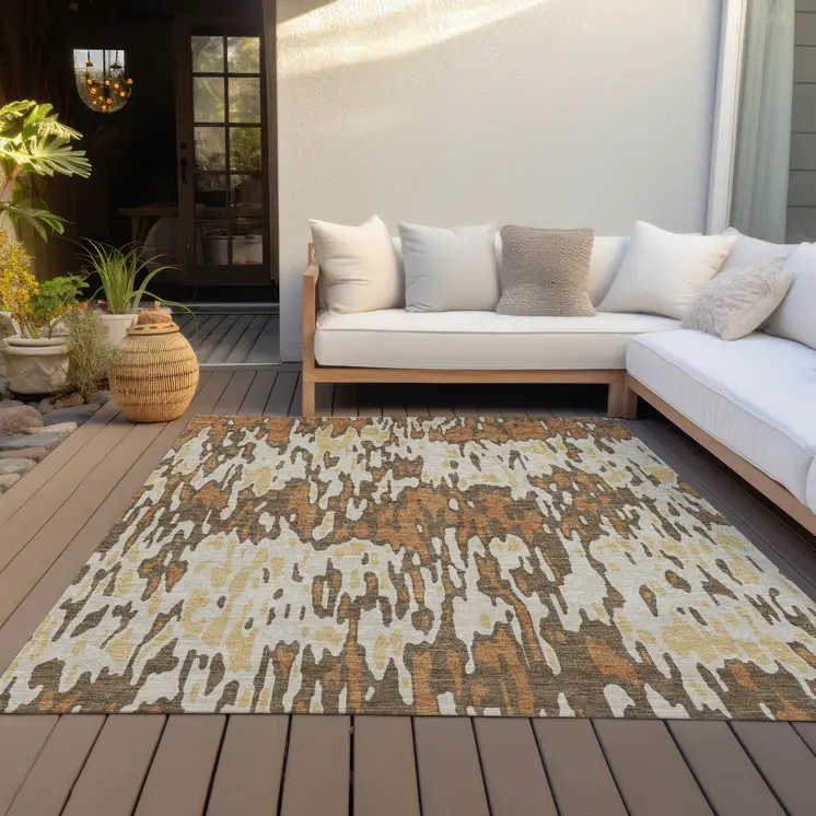 3' X 5' Copper Gold And Ivory Striped Washable Indoor Outdoor Area Rug