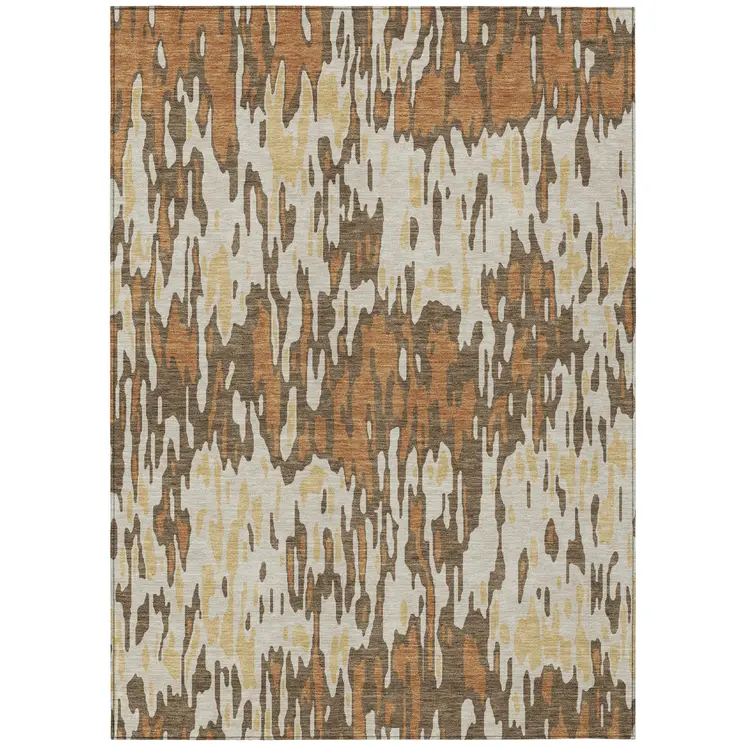 3' X 5' Copper Gold And Ivory Striped Washable Indoor Outdoor Area Rug