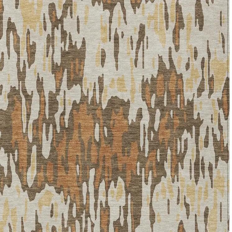 3' X 5' Copper Gold And Ivory Striped Washable Indoor Outdoor Area Rug