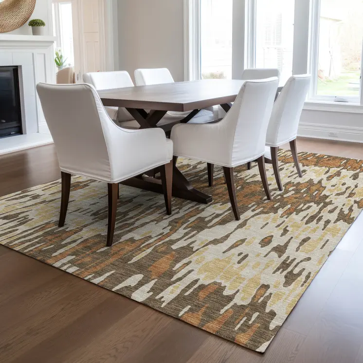 3' X 5' Copper Gold And Ivory Striped Washable Indoor Outdoor Area Rug