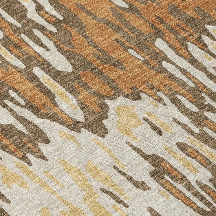 8' Copper Gold And Ivory Round Striped Washable Indoor Outdoor Area Rug