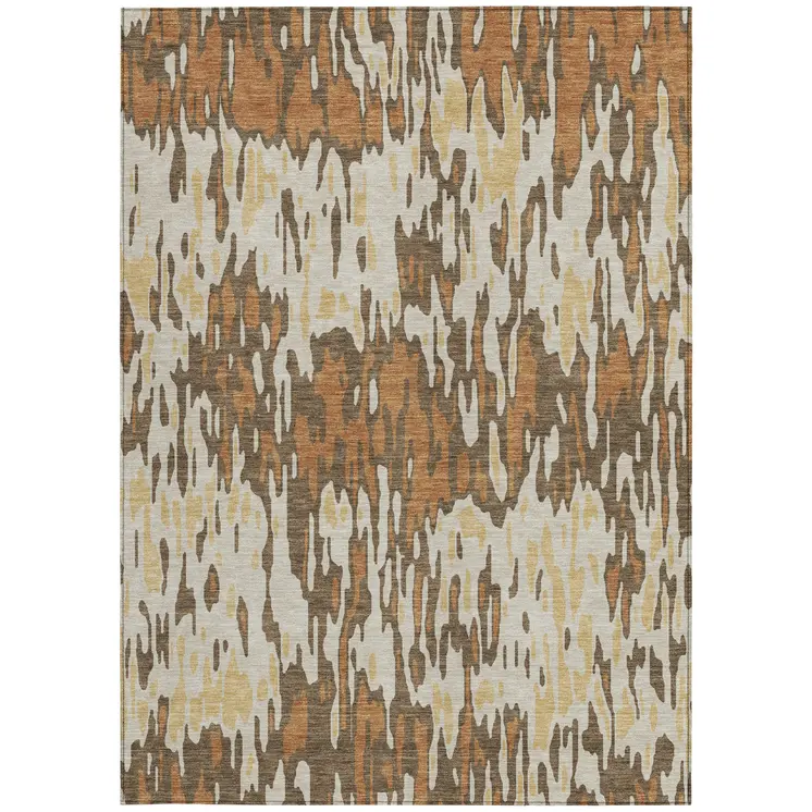 10' X 14' Copper Gold And Ivory Striped Washable Indoor Outdoor Area Rug