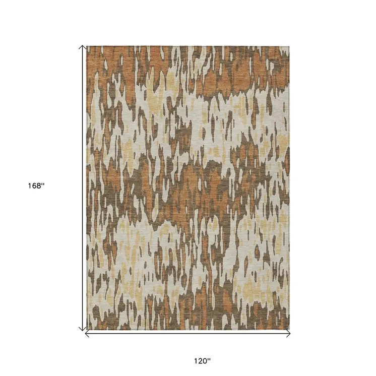 10' X 14' Copper Gold And Ivory Striped Washable Indoor Outdoor Area Rug