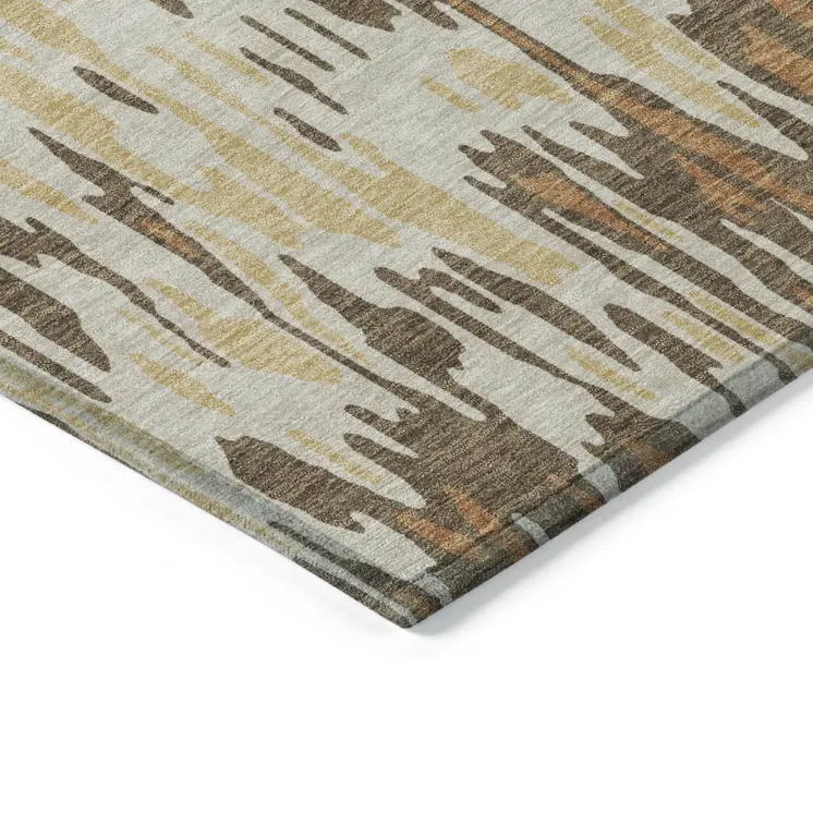 10' X 14' Copper Gold And Ivory Striped Washable Indoor Outdoor Area Rug