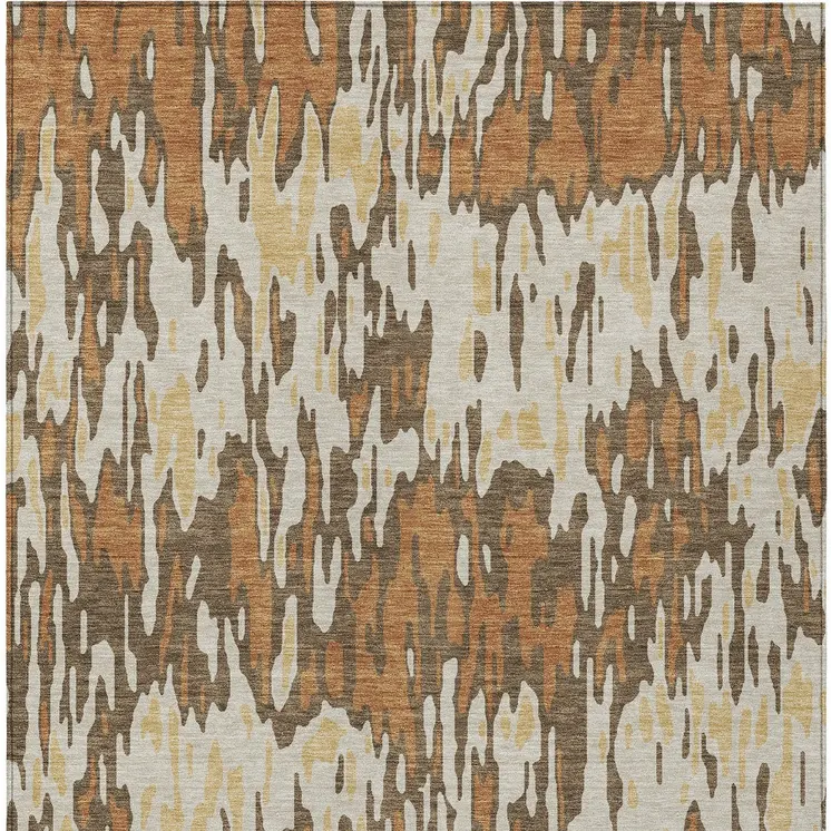 10' X 14' Copper Gold And Ivory Striped Washable Indoor Outdoor Area Rug