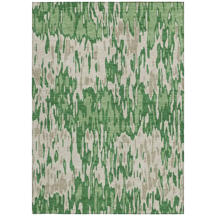 3' X 5' Green And Gray Striped Washable Indoor Outdoor Area Rug
