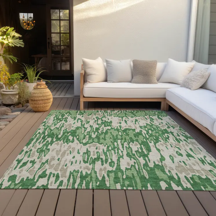 3' X 5' Green And Gray Striped Washable Indoor Outdoor Area Rug