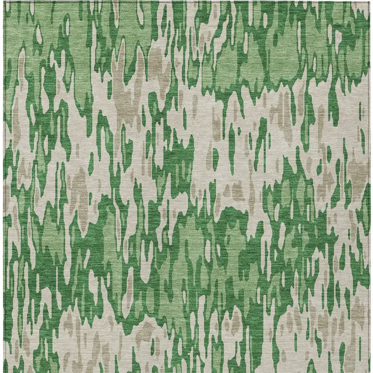 3' X 5' Green And Gray Striped Washable Indoor Outdoor Area Rug