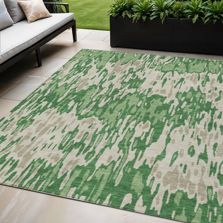 5' X 8' Green And Gray Striped Washable Indoor Outdoor Area Rug