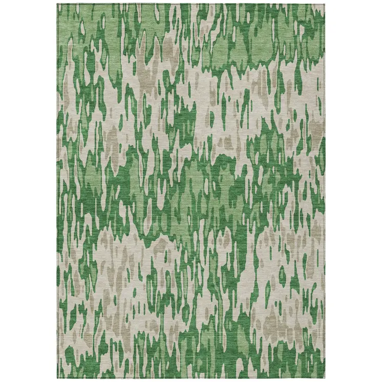 5' X 8' Green And Gray Striped Washable Indoor Outdoor Area Rug