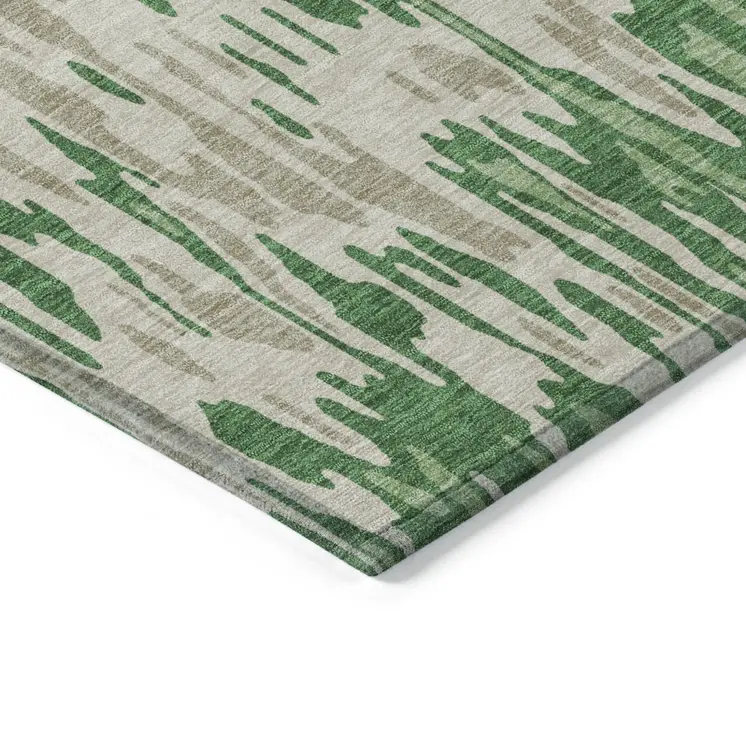 5' X 8' Green And Gray Striped Washable Indoor Outdoor Area Rug