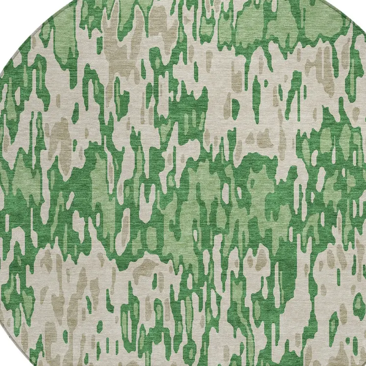 8' Green And Gray Round Striped Washable Indoor Outdoor Area Rug