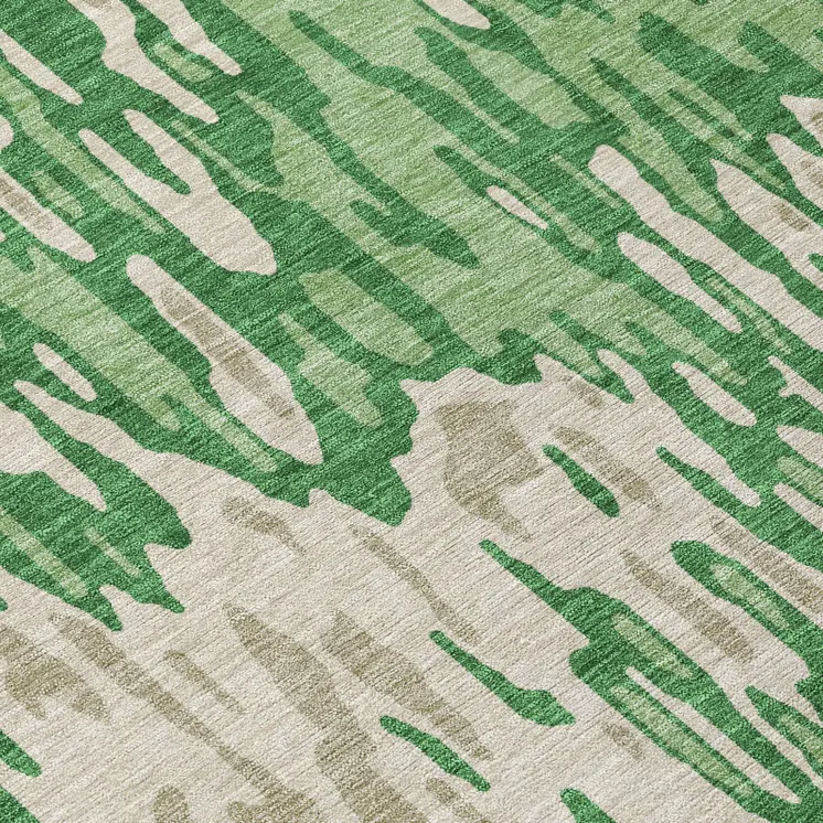 8' Green And Gray Round Striped Washable Indoor Outdoor Area Rug