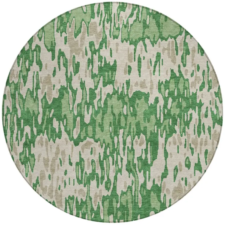 8' Green And Gray Round Striped Washable Indoor Outdoor Area Rug