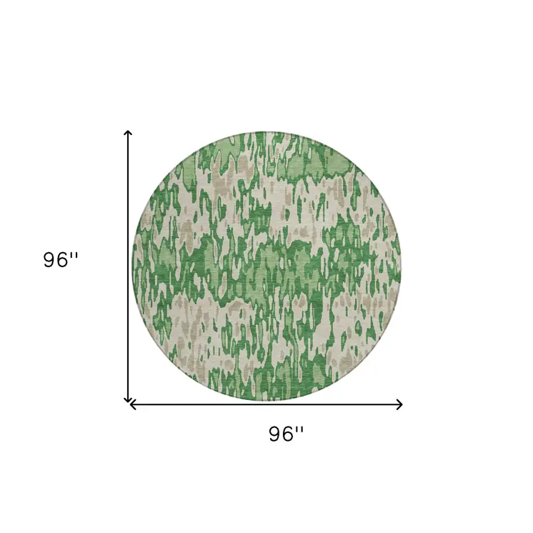 8' Green And Gray Round Striped Washable Indoor Outdoor Area Rug