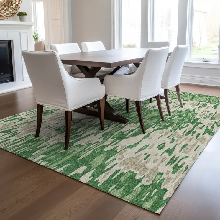 8' X 10' Green And Gray Striped Washable Indoor Outdoor Area Rug