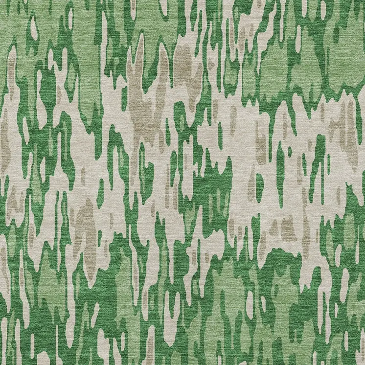 9' X 12' Green And Gray Striped Washable Indoor Outdoor Area Rug