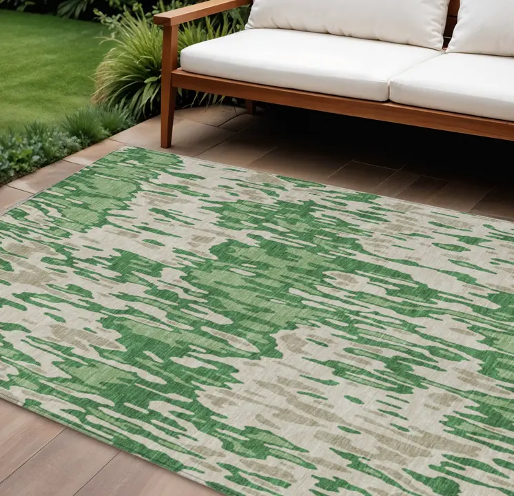 10' X 14' Green And Gray Striped Washable Indoor Outdoor Area Rug