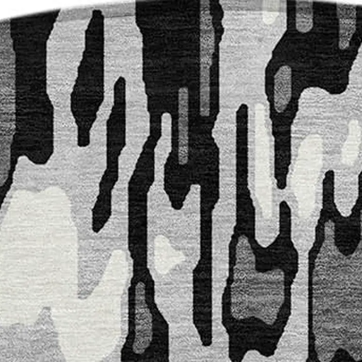 8' Gray Black And Ivory Round Striped Washable Indoor Outdoor Area Rug