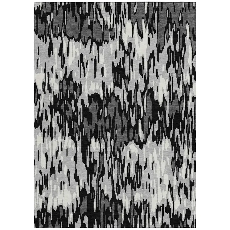 8' X 10' Gray Black And Ivory Striped Washable Indoor Outdoor Area Rug