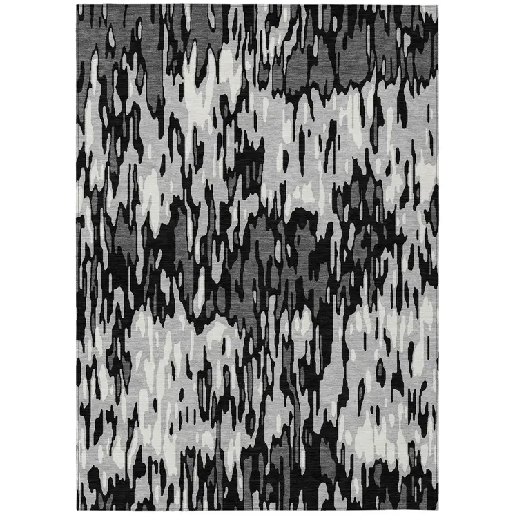8' X 10' Gray Black And Ivory Striped Washable Indoor Outdoor Area Rug