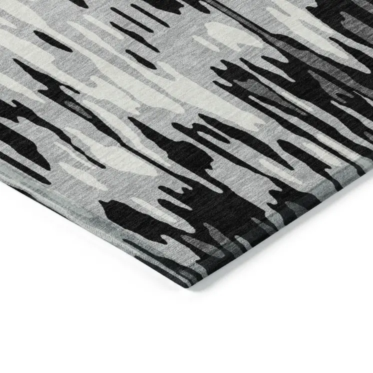 8' X 10' Gray Black And Ivory Striped Washable Indoor Outdoor Area Rug