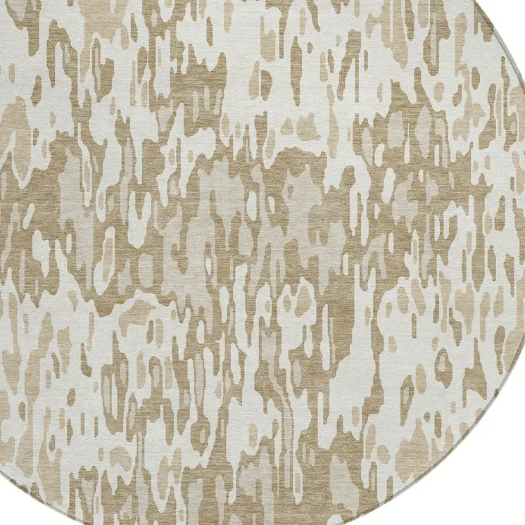 8' Ivory Brown And Beige Round Striped Washable Indoor Outdoor Area Rug
