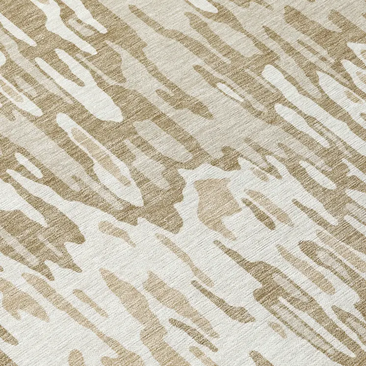 8' Ivory Brown And Beige Round Striped Washable Indoor Outdoor Area Rug