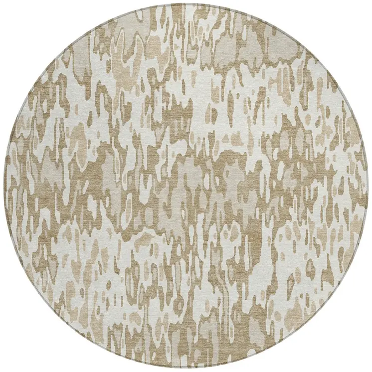 8' Ivory Brown And Beige Round Striped Washable Indoor Outdoor Area Rug