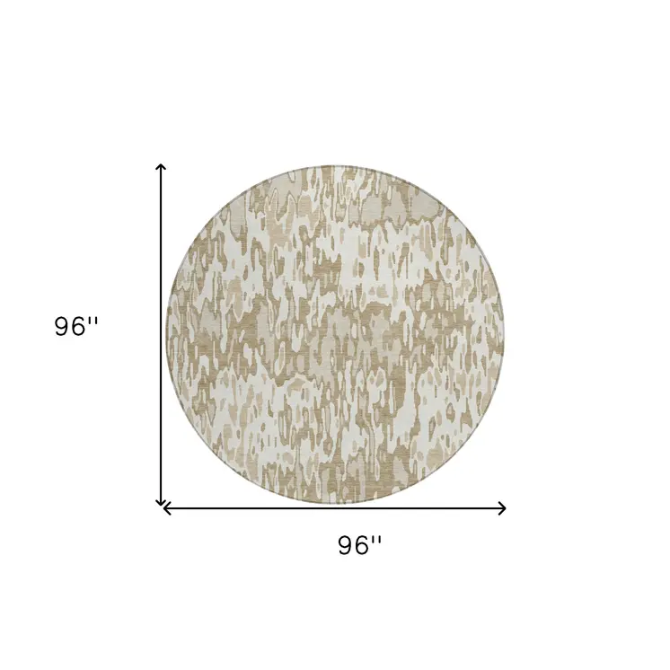 8' Ivory Brown And Beige Round Striped Washable Indoor Outdoor Area Rug