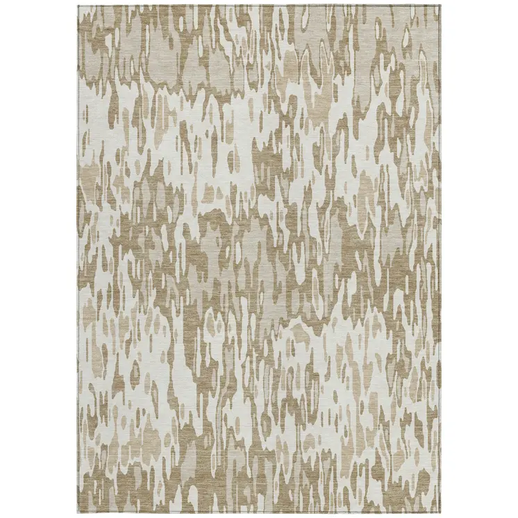 8' X 10' Ivory Brown And Beige Striped Washable Indoor Outdoor Area Rug