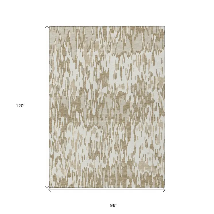 8' X 10' Ivory Brown And Beige Striped Washable Indoor Outdoor Area Rug