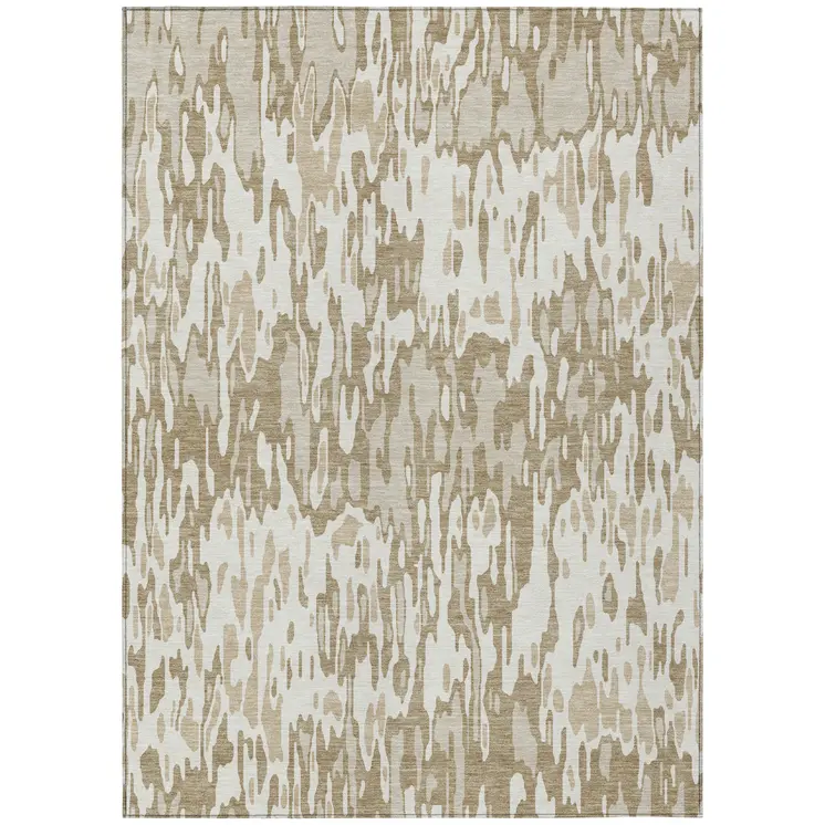 8' X 10' Ivory Brown And Beige Striped Washable Indoor Outdoor Area Rug