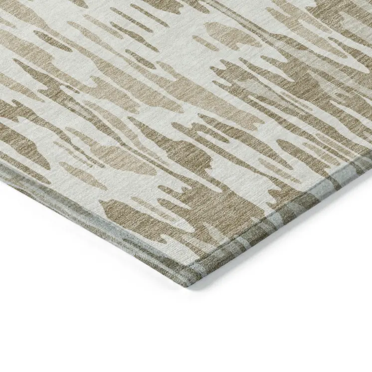 8' X 10' Ivory Brown And Beige Striped Washable Indoor Outdoor Area Rug
