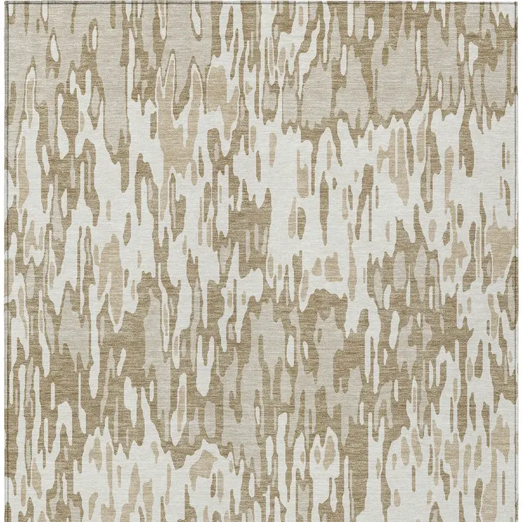 8' X 10' Ivory Brown And Beige Striped Washable Indoor Outdoor Area Rug