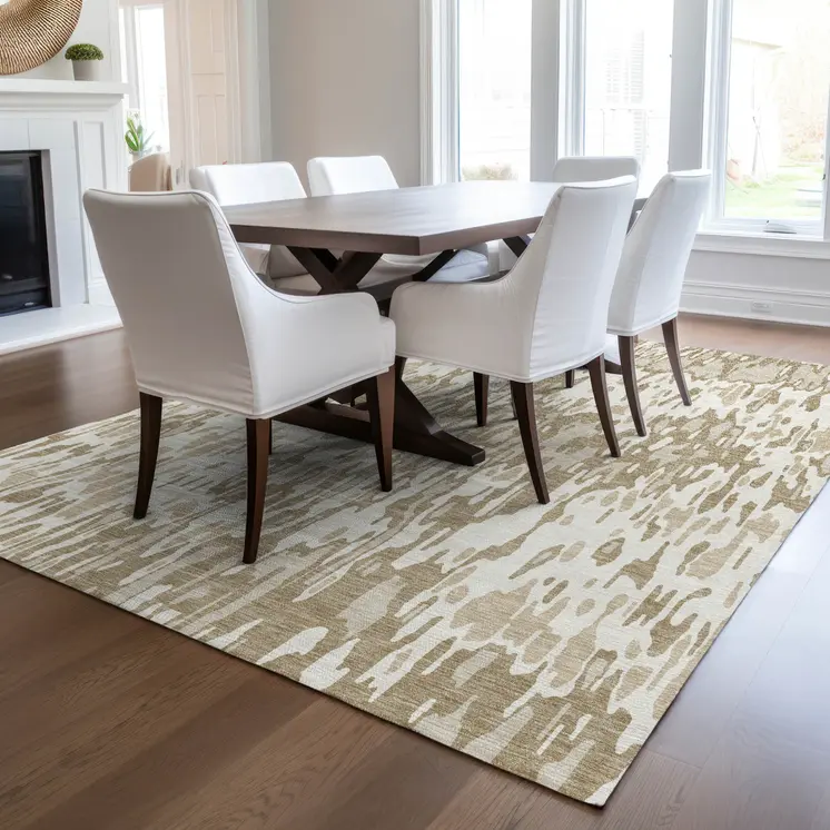 8' X 10' Ivory Brown And Beige Striped Washable Indoor Outdoor Area Rug