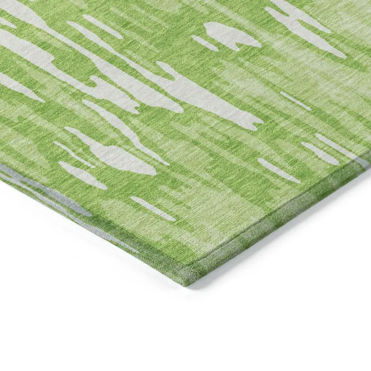 3' X 5' Lime Green And Ivory Striped Washable Indoor Outdoor Area Rug