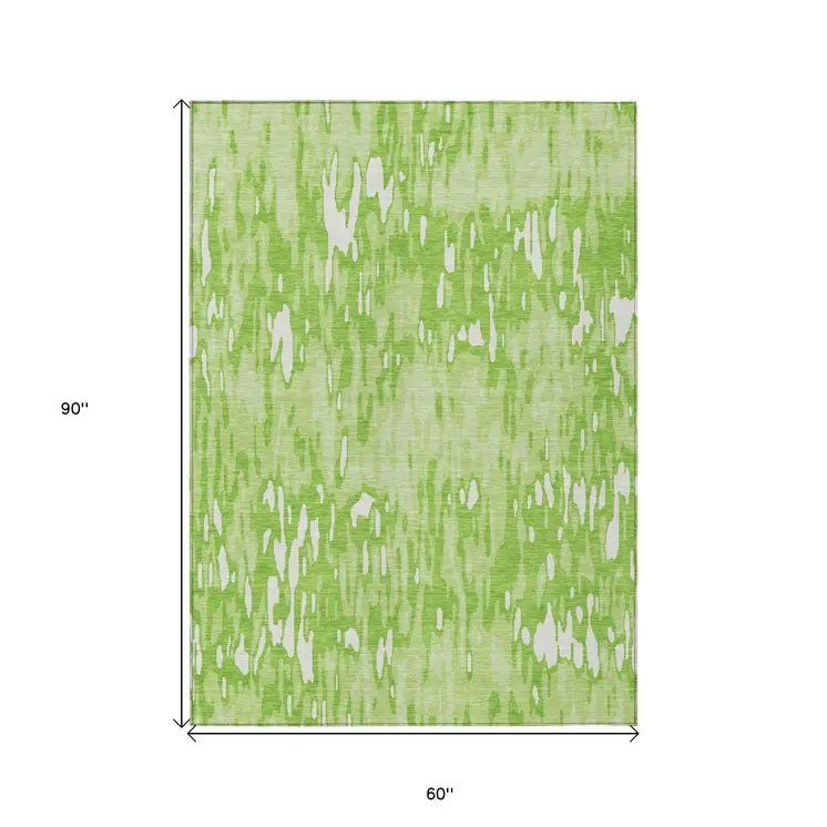 5' X 8' Lime Green And Ivory Striped Washable Indoor Outdoor Area Rug