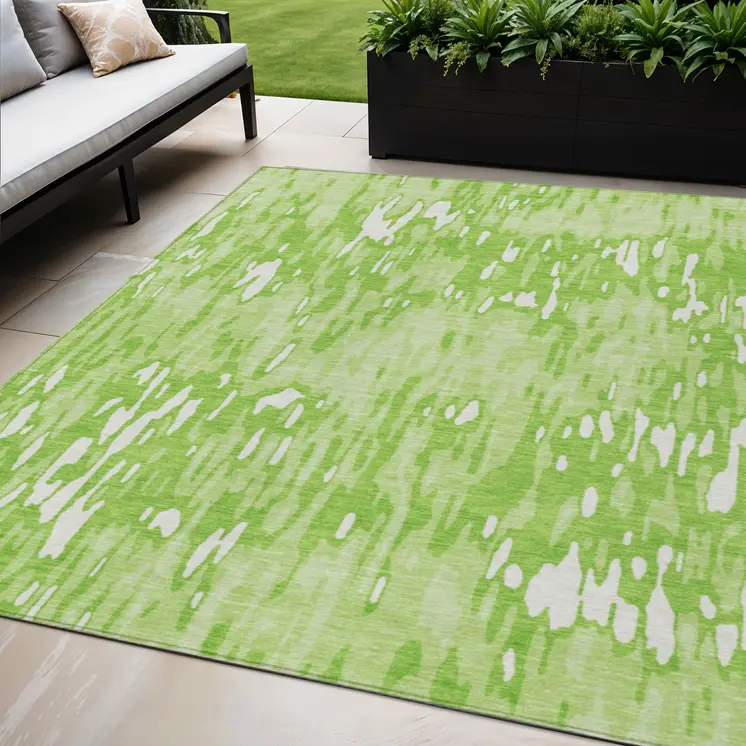 5' X 8' Lime Green And Ivory Striped Washable Indoor Outdoor Area Rug