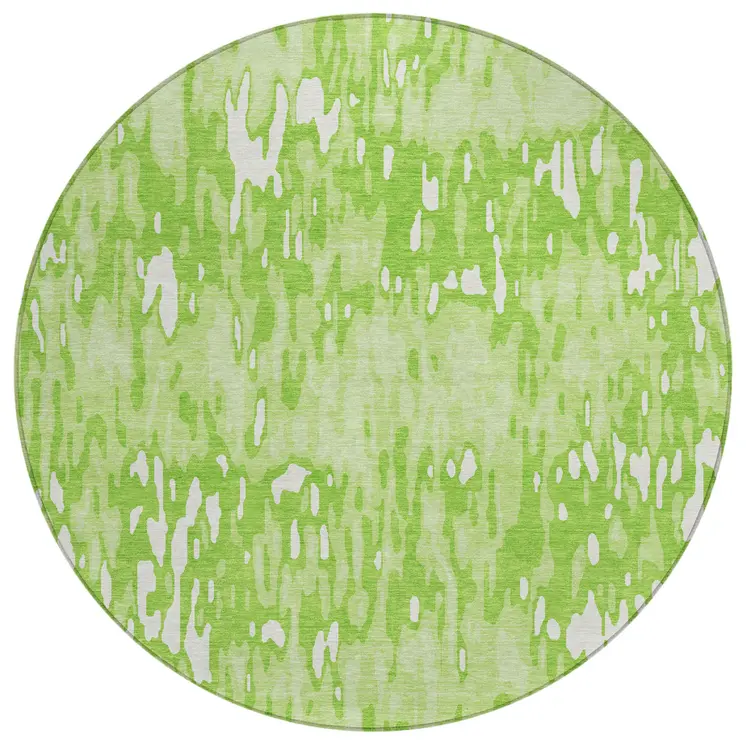 8' Lime Green And Ivory Round Striped Washable Indoor Outdoor Area Rug