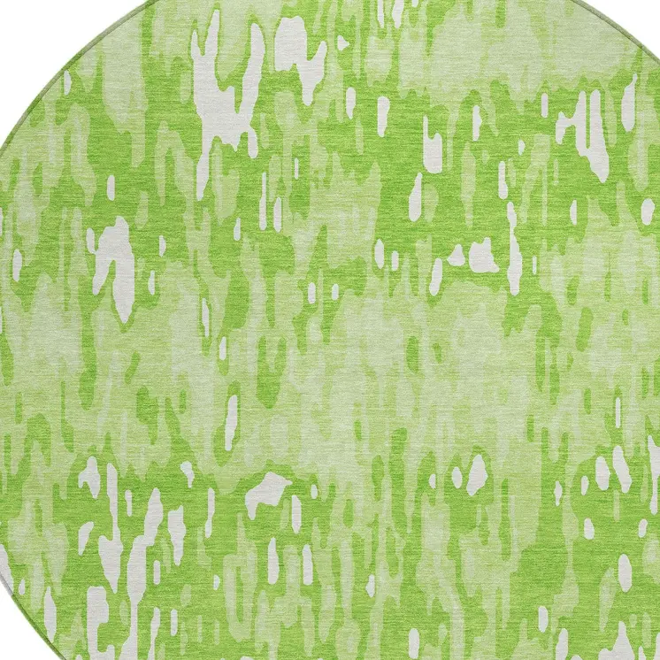 8' Lime Green And Ivory Round Striped Washable Indoor Outdoor Area Rug
