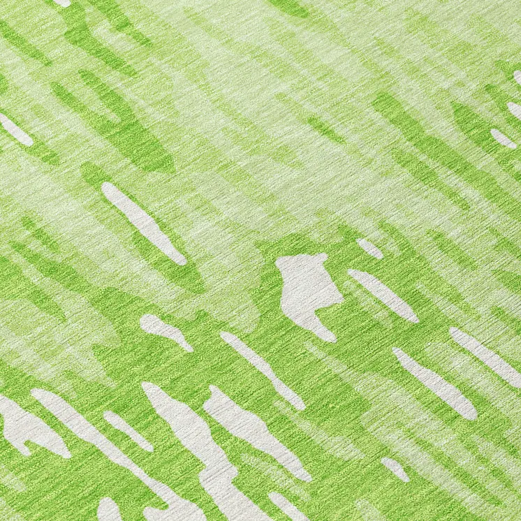 8' Lime Green And Ivory Round Striped Washable Indoor Outdoor Area Rug