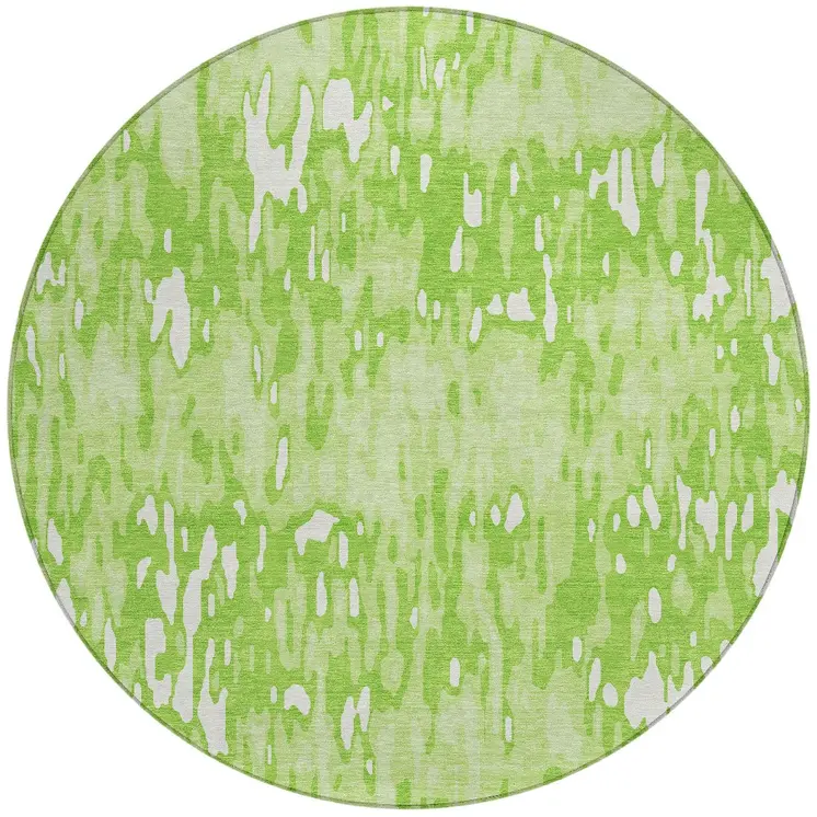 8' Lime Green And Ivory Round Striped Washable Indoor Outdoor Area Rug